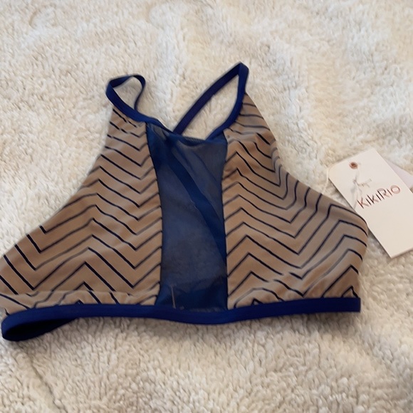 KikiRio Halter Perk-A-Boo Bikini Top Blue and Tan  Small or Large - Picture 3 of 8